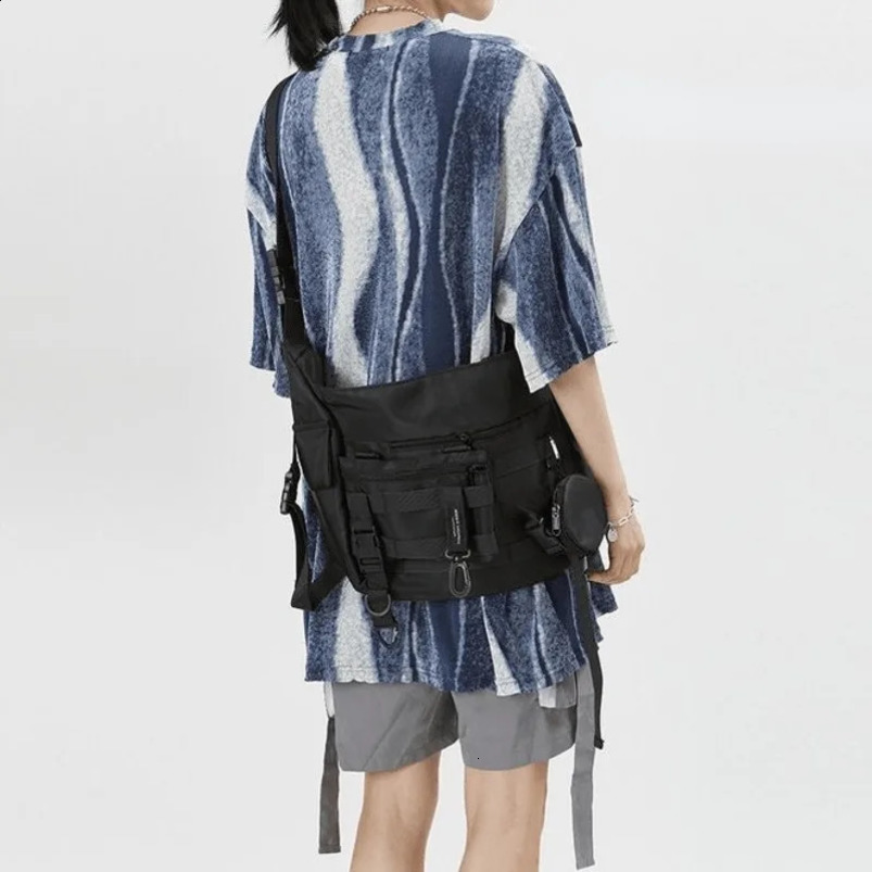 Shopper Nylon Shoulder Gothic Black Crossbody Messenger Tote Bags For Men Womens Hip Hop Techwear Satchel Waist Goth Postman 241210