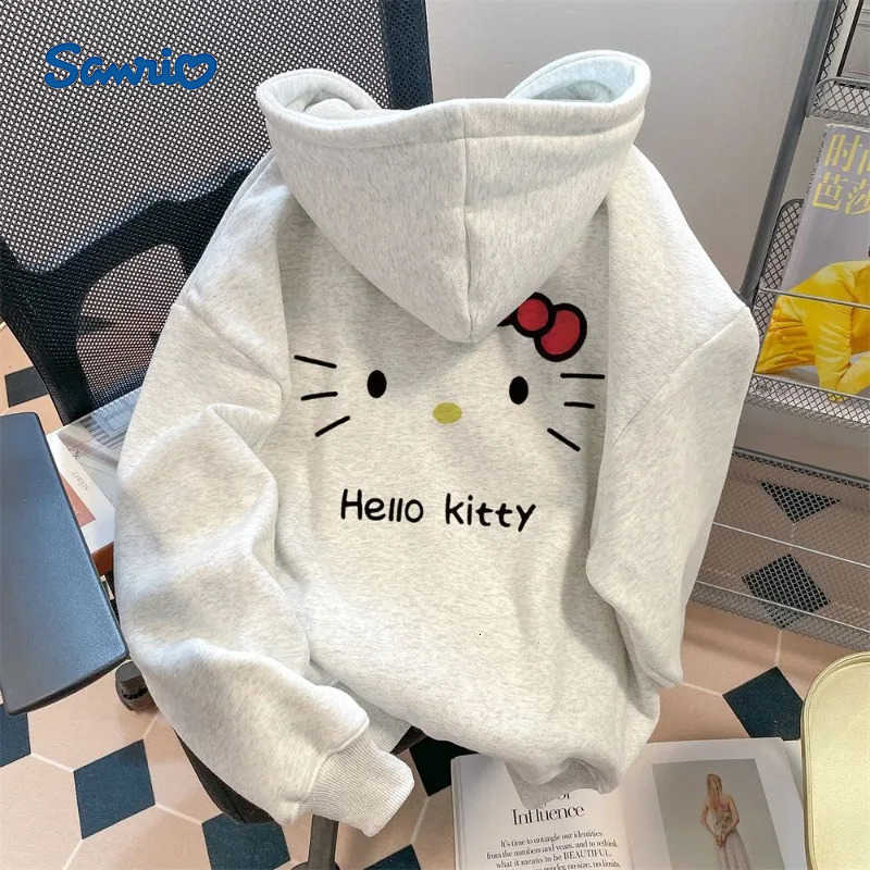 Sanrio Autumn and winter sweet and cute Hello Kitty series hooded sweatshirt Kawaii new warm and thickened girl heart top gift L250924