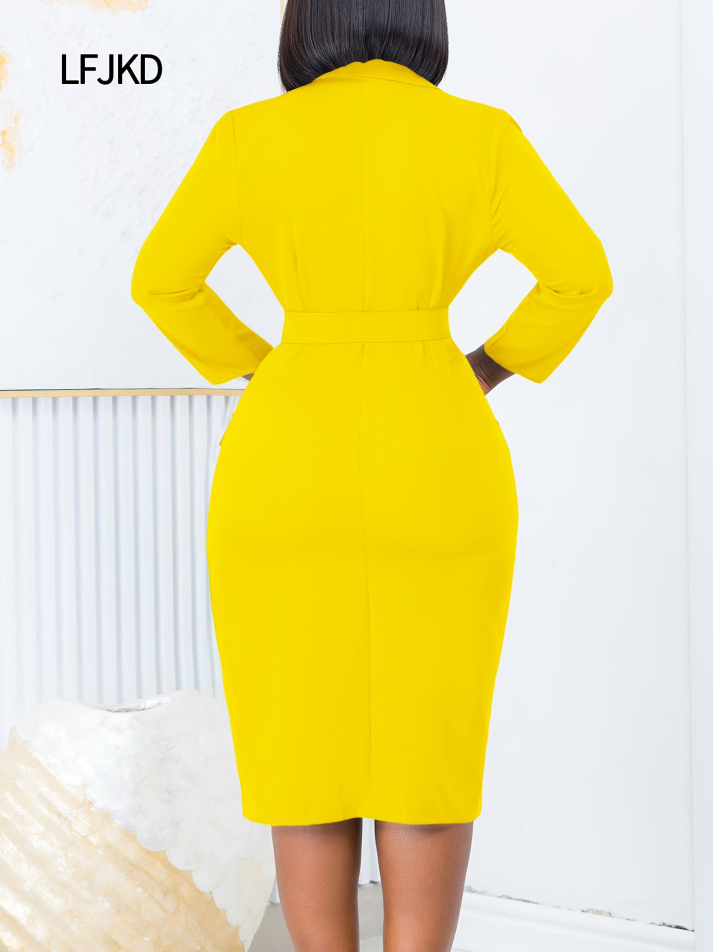 K2242 Double-breasted plus-size professional dress, women's suit collar commuter dress, 2024 new fashion OL office wear