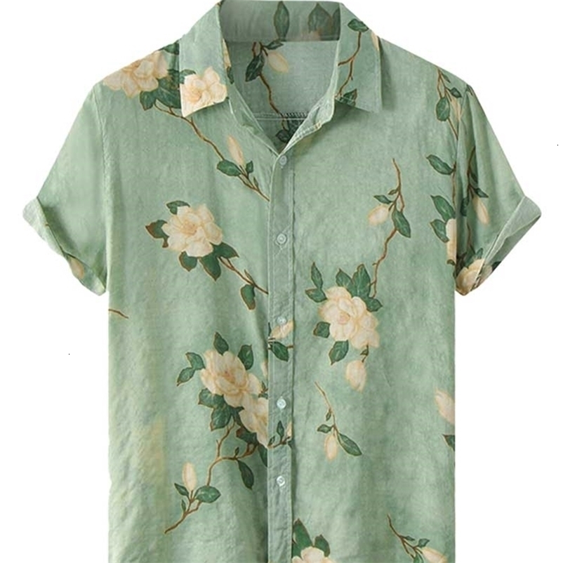 Men's Casual Shirts Shirts for Men Flowers Pattern Short Sleeves Blouses Summer Streetwear Shirt Casual Button Loose Tops Hawaiian Style 230503