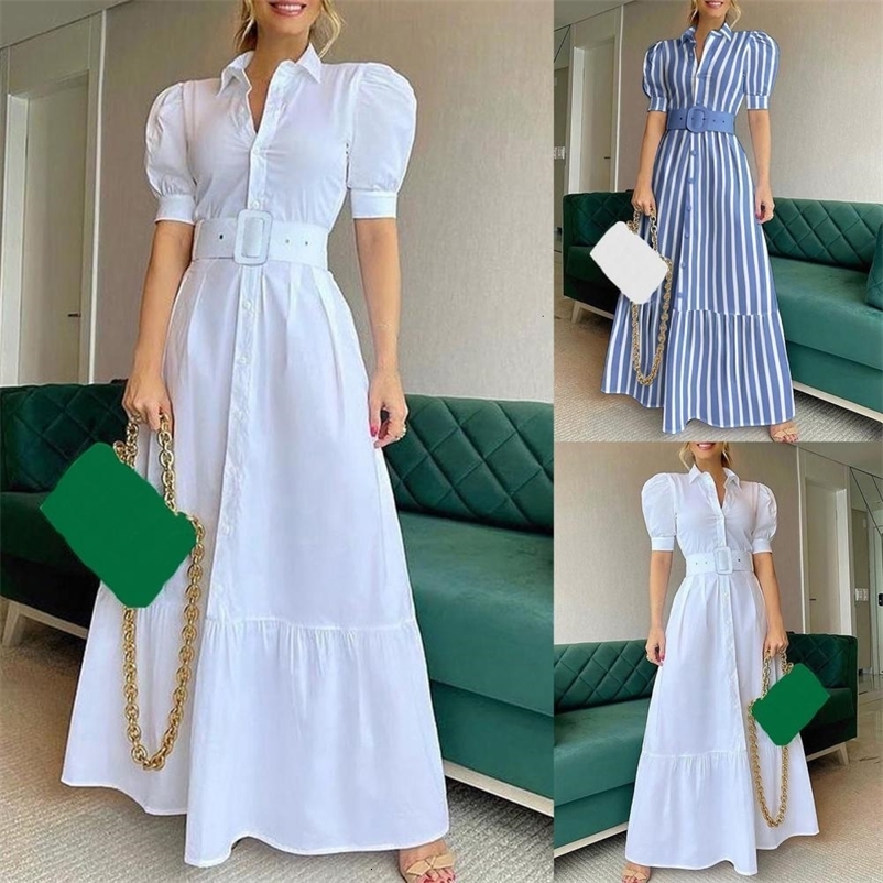 Casual Dresses Simple Maxi Dress Ladies Long Dress Belt Solid Color Pure Color High Waist Dress 230316