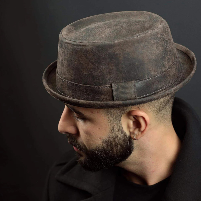 Men Flat Pork Pie Hat Fedora Hat Gentleman For Dad Bowler Church Jazz Sun Hat Big 4Size S M L XL 250108