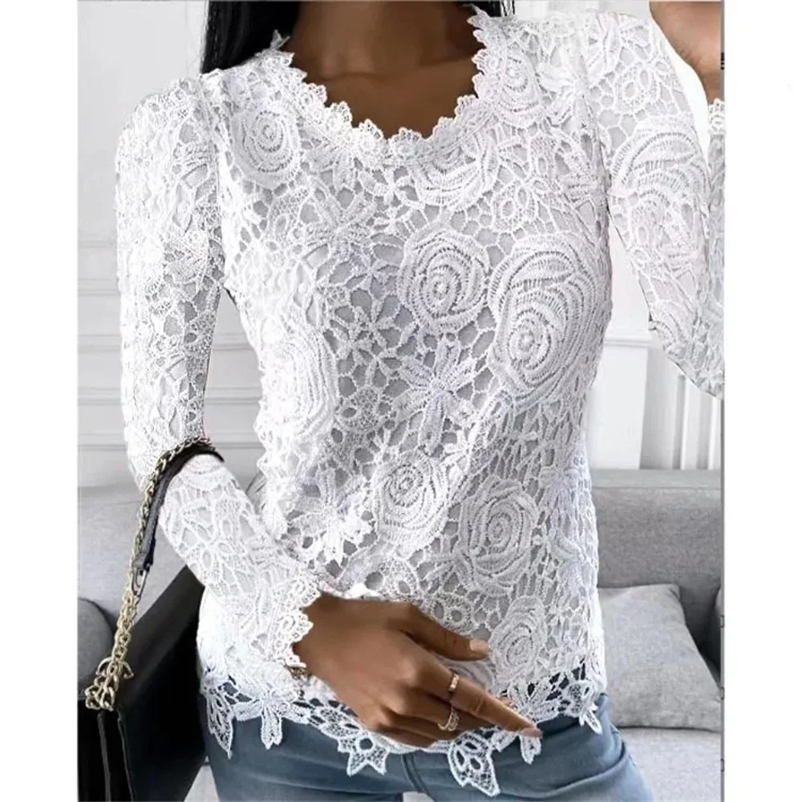 Spring Shirts for Women Tshirt Women Clothing Y2k Tops Vintage Lace Elegant Fashion Clothes Streetwear Casual Autumn T-shirts 240228