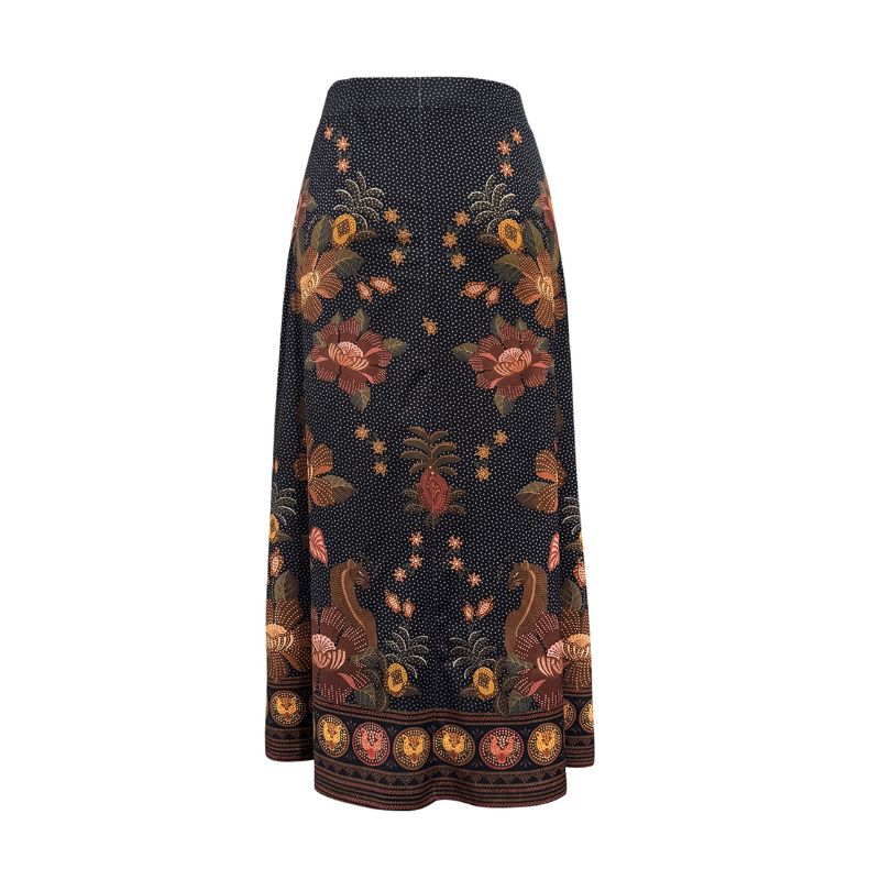 Retro Floral Print Milk Silk Midi Skirt for Women, Stylish All - match Outfit for Autumn and Winter & Vacation-CF43422