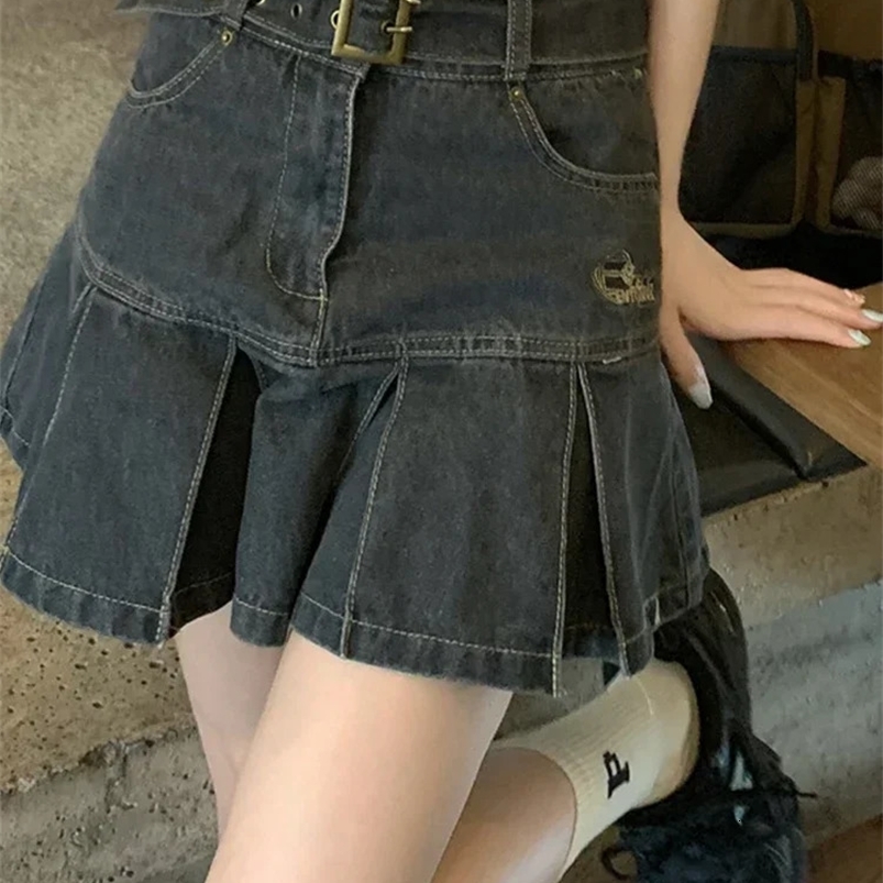 Denim Skirt High Waist Black Mini Skirt Pleated Korean Fashion Gyaru Clothes Summer Y2k Streetwear Vintage Womens Clothes 250228