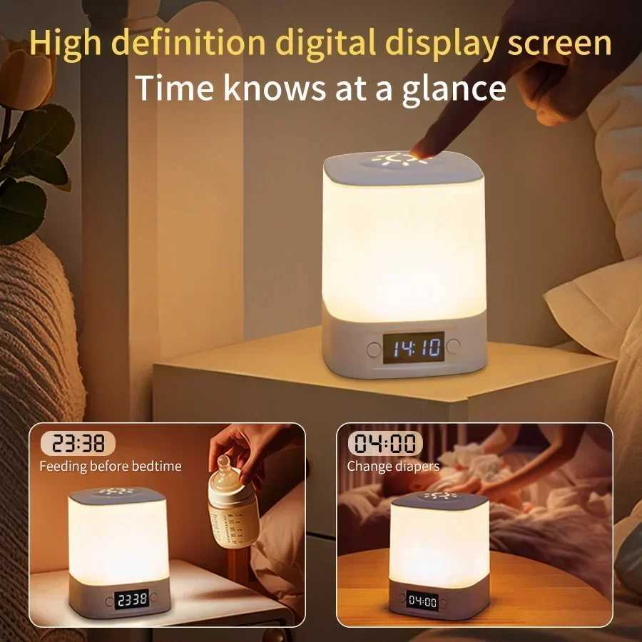 Rechargeable LED Table Lamp Clock Time Display Screen 3 Colors Desk Lamp Remote Control Touch Sensor Night Lamp Bedroom Decor C251115