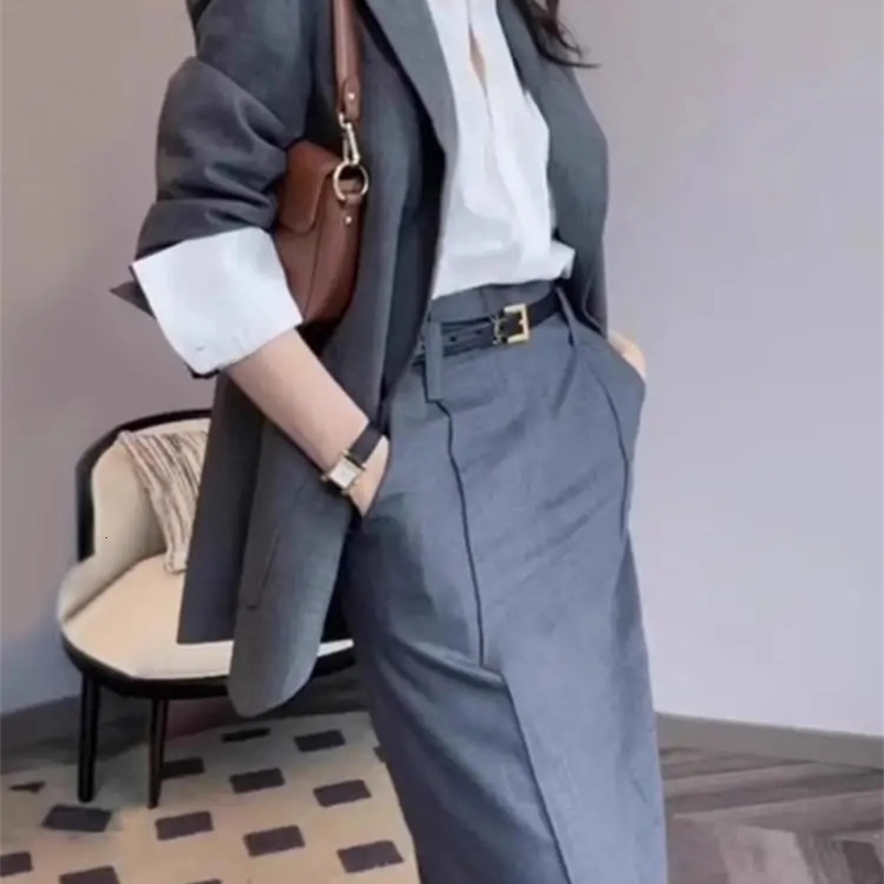 Autumn Korean Elegant Womens Jacket Set Casual Business Formal Set Jacket Office Womens 2-piece Set Womens Wear 241130