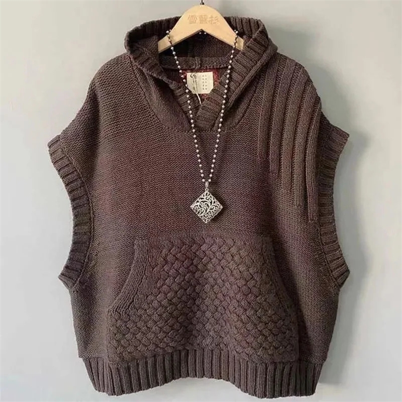 autumn winter wide shoulder knitted hair hooded knitted vest jacket womens sleeveless jacket womens casual womens top 241126