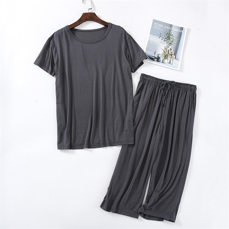 Men's Sleepwear QSROCIO Summer Men's Pajamas Set Solid Color Breathable Modal Viscose Sleepwear Short Sleeve Homewear Simple Casual Suit Male 230320