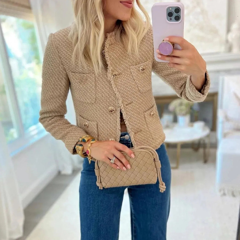 Style Womens Tweed Jacket European American Style Loose Fit Long Sleeve Bright Silk Womens Clothing 250109