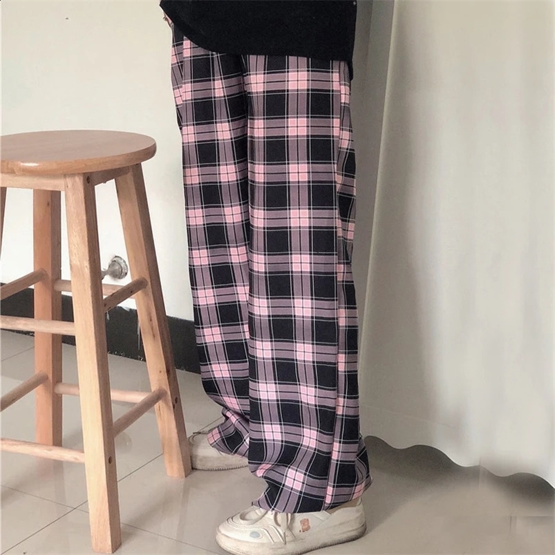 MEXZT Harajuku Plaid Wide Leg Pants Women Streetwear Oversized Baggy Sweatpants Vintage High Waist Casual Joggers Black Trousers 240829