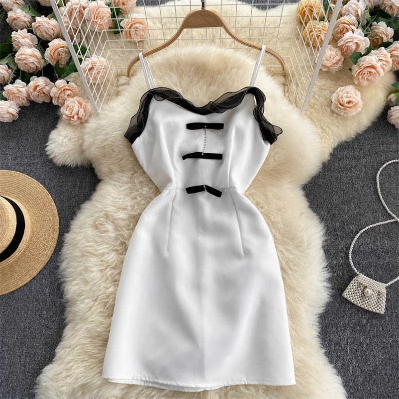 DEAT Women Sling Ruffles Midi Dress Sleeveless Arrivals Lady Sexy Backless Fashion Spring Summer 11D584 210709