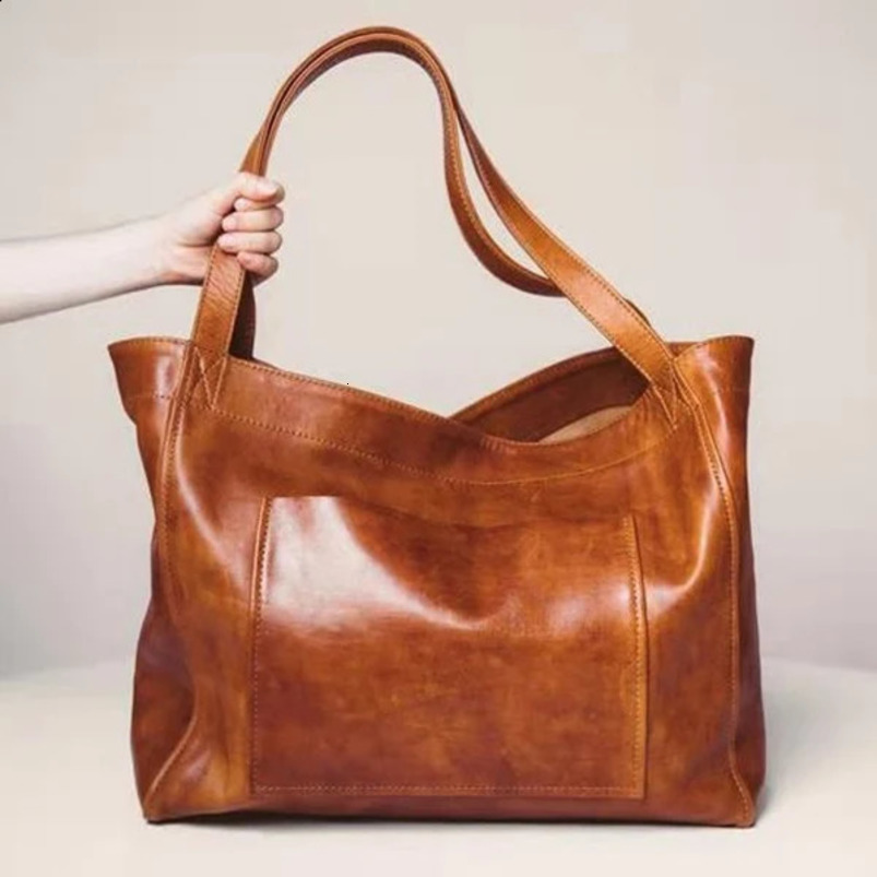 Womens Soft Pu Leather Tote Vintage Shoulder Bag With Big Side Stylish Handbag Top Handle Bags Bolsa Feminina 240731