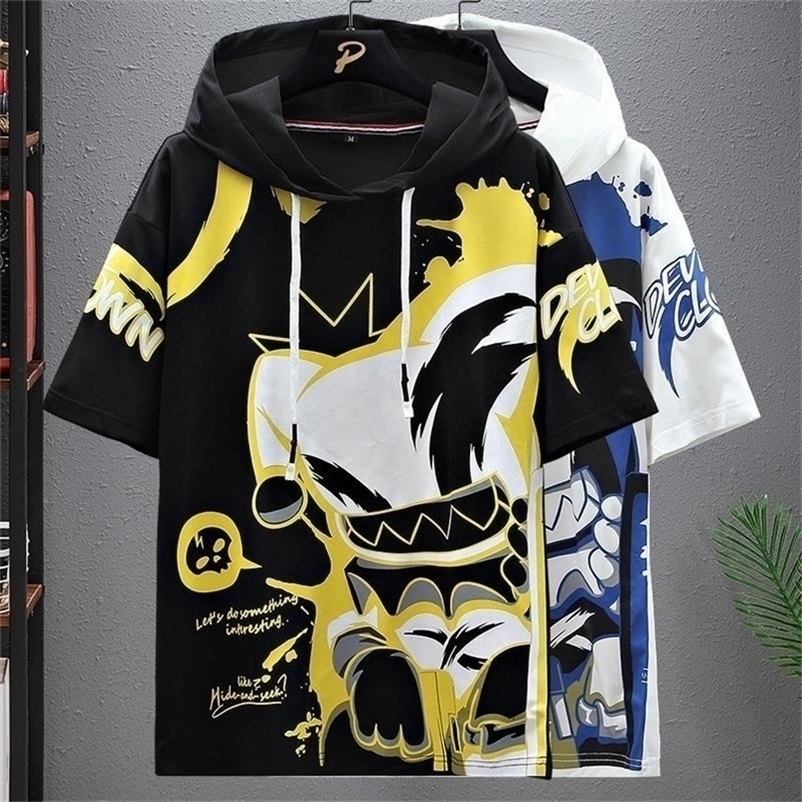 Men's Hoodies Sweatshirts Summer Japan Fashion Streetwear Short Sleeve Casual Clothed Harajuku Printing 220929