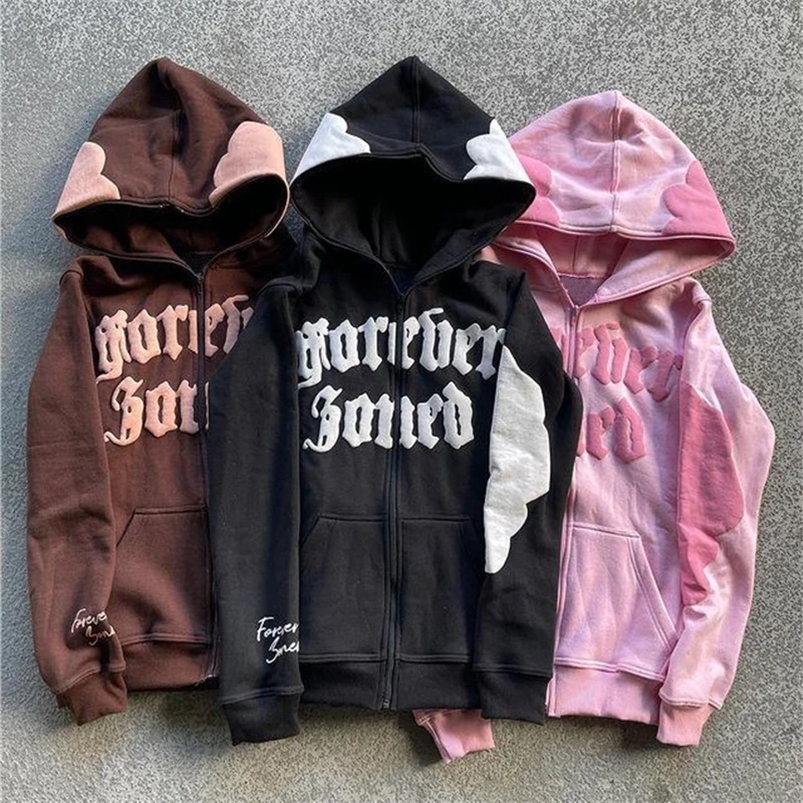 Harajuku Gothic mens womens sportswear Y2K hooded sweater hip-hop Letter Flower print Sportswear oversized streetwear clothing 250117