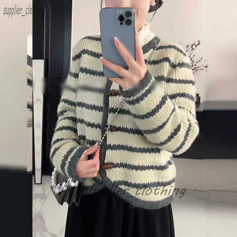 Women's Sweaters designer Correct High Version LO Home 25 Early Autumn New Color-Block Striped Long-Sleeve Round Neck Knitted Cardigan Long Sleeve 1SMT
