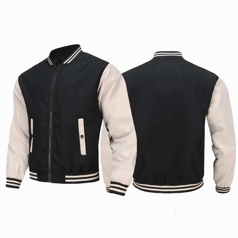 Mens Spring and Autumn Stand up Collar Fashion Casual Coat Large Youth Street High Quality Contrast Baseball Jacket 240712