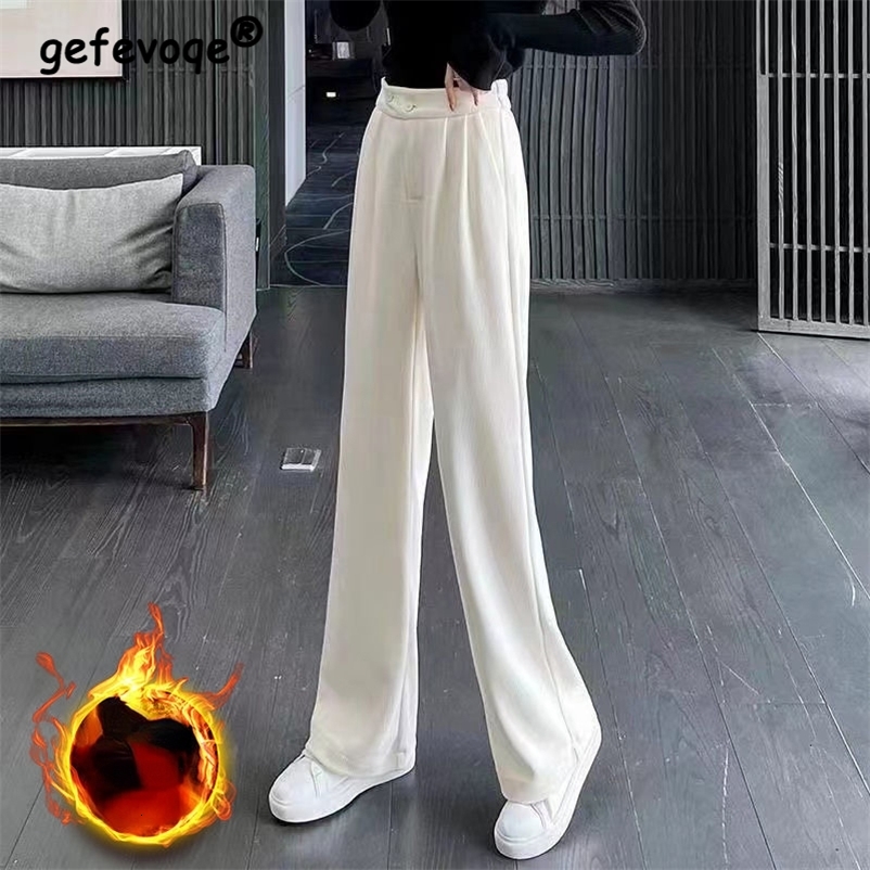 Women's Pants Capris Women Winter Solid Corduroy Trousers High Waist Autumn Vintage Korean Casual Pocket Wide Leg Pants Elegant Loose Y2k Streetw