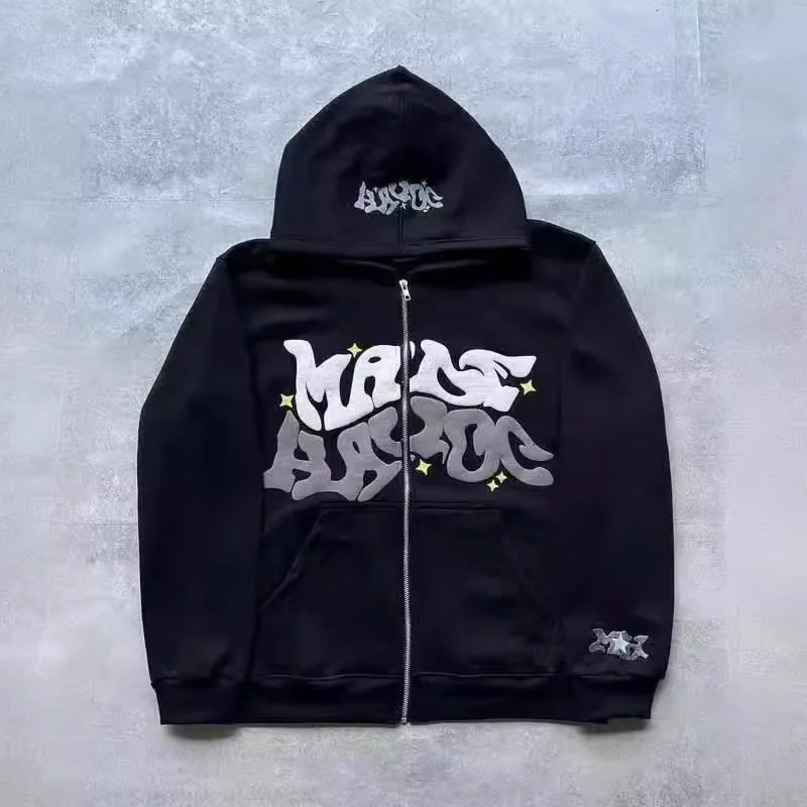 Retro Star and Letter Printed Zipper Hoodies 2025 Spring Autumn Harajuku Y2K Women and Men Fashion Hip Hop Long Sleeve Hooded 250213