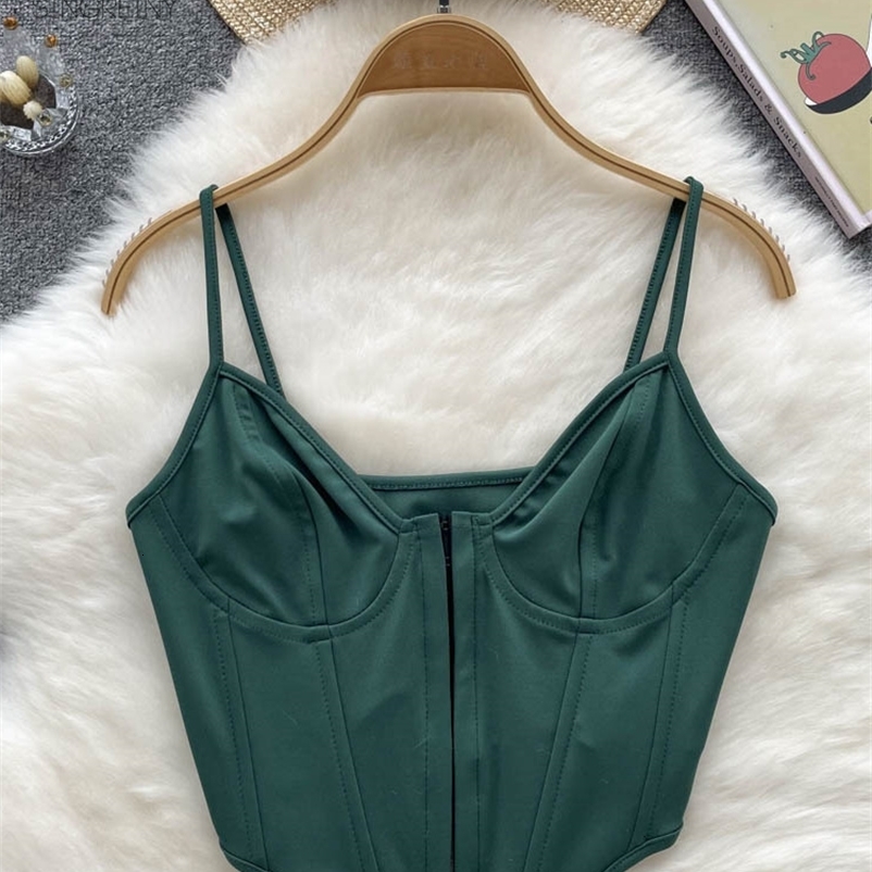 Camisoles Tanks SINGREINY Backless Zipper String Women Camisole Green Elastic Vacation Solid V Neck Fashion Ladies Slim Sexy Y2K Tank Top 230413