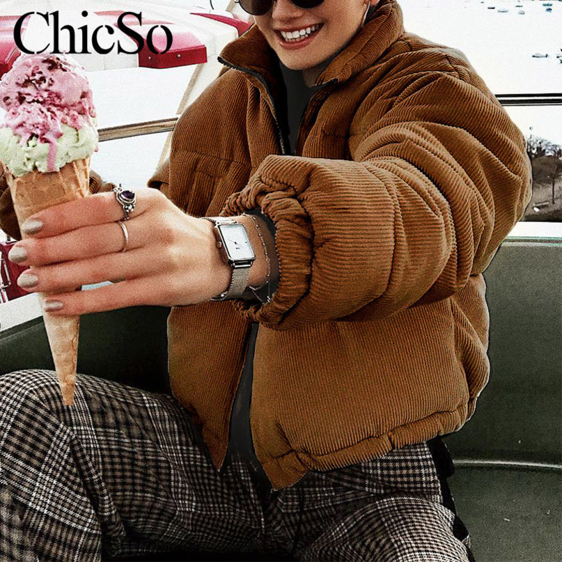 MissyChilli Casual down parka jacket women coat winter Female khaki streetwear short coat Snow wear corduroy warm outerwear 200928