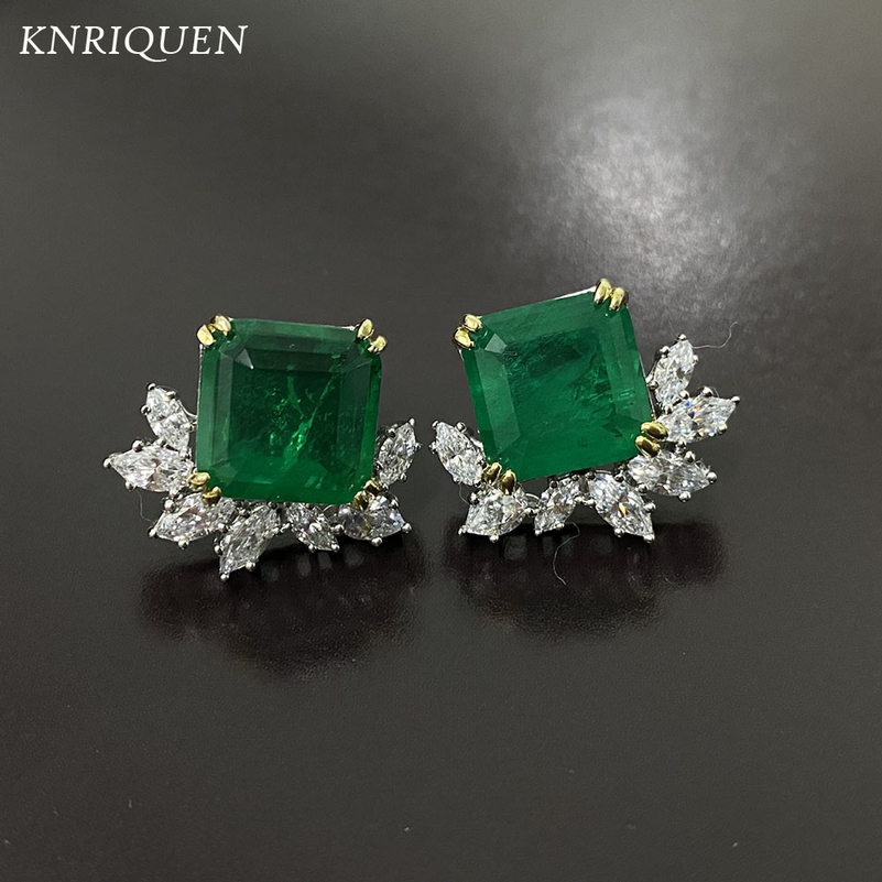 Stud Trend Women s 925 Silver Stamp Earrings 10 10MM Natural Stone Emerald Lab Diamond Wedding Party Earring Fine Jewelry 230804
