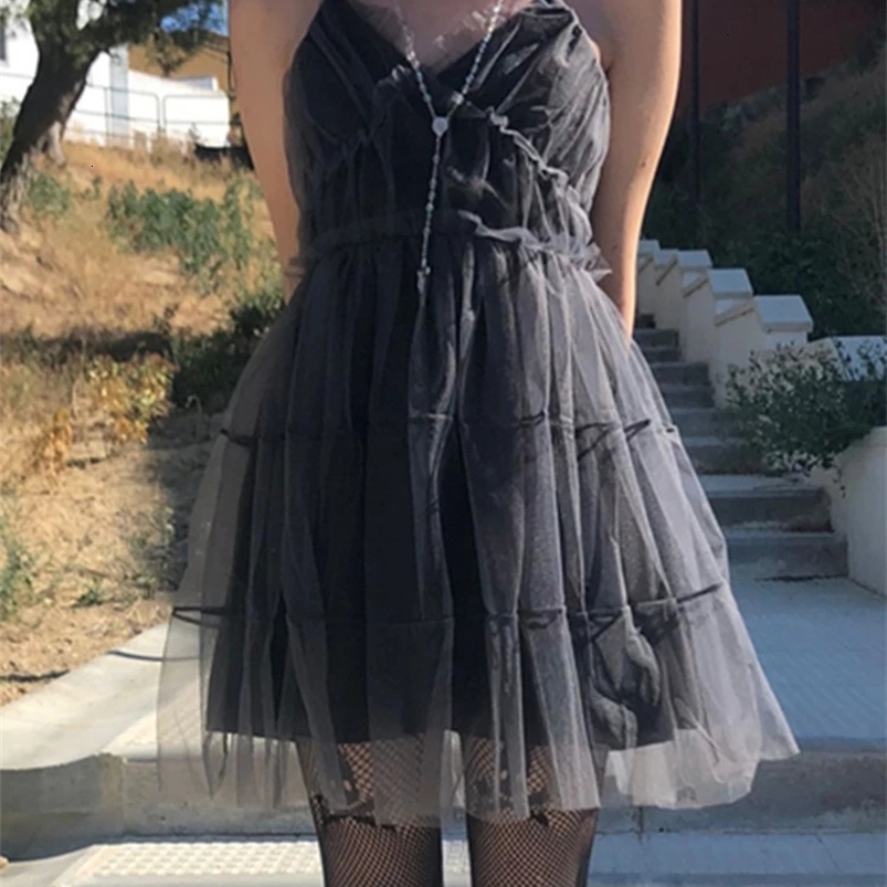 AltGoth Dark Mesh Dress Womens Fairy Glenge Retro Punk Strapless High Waist Dress Harajuku Shopping Center Goth Emo Alt Partywear 241205