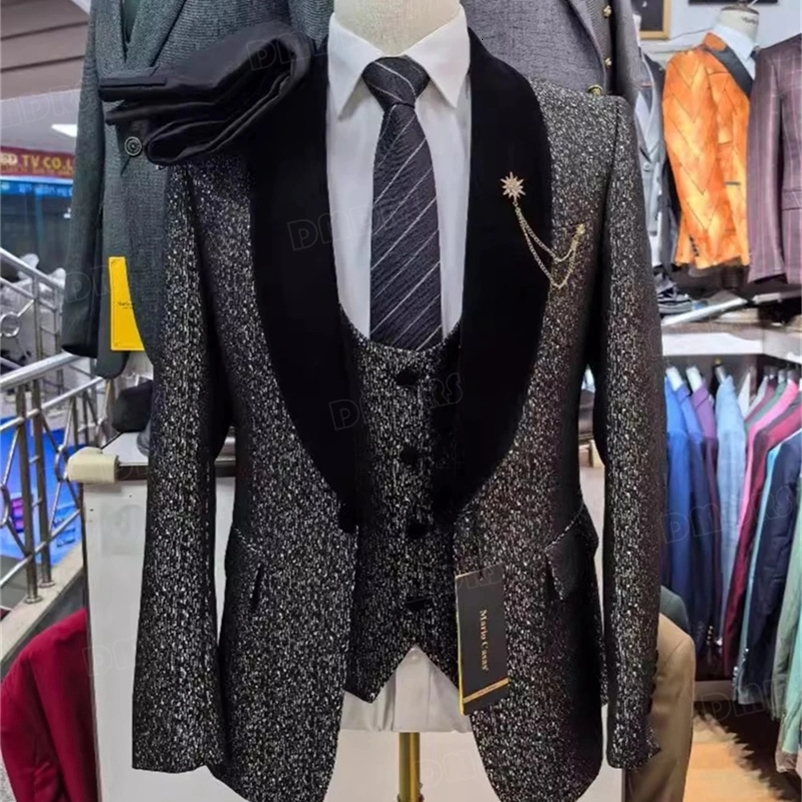 3 Pieces Wedding Groom Host Tuxedo Formal Suits Blazer Vest Pants Set Plus Size One Button Shawl Neck Mens Suit Set 250224