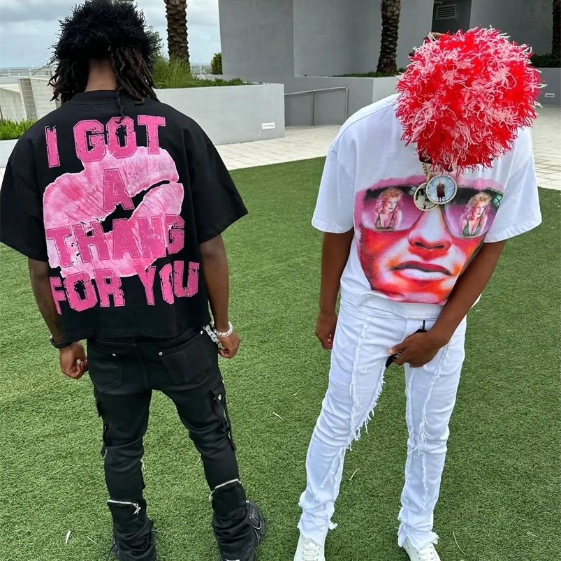 American Harajuku Retro Clothing Cartoon Printed Short-sleeved Tops for Women Y2k Loose Trendy Versatile Oversized T-shirts Men 240529