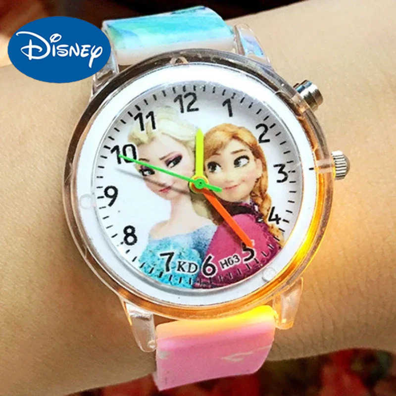 Disney Frozen Children Watch LED Flash Quartz Watch Ice Snow Princess Silicone Girls Watch Student Cartoon Kids Watches Toy Gift H250924