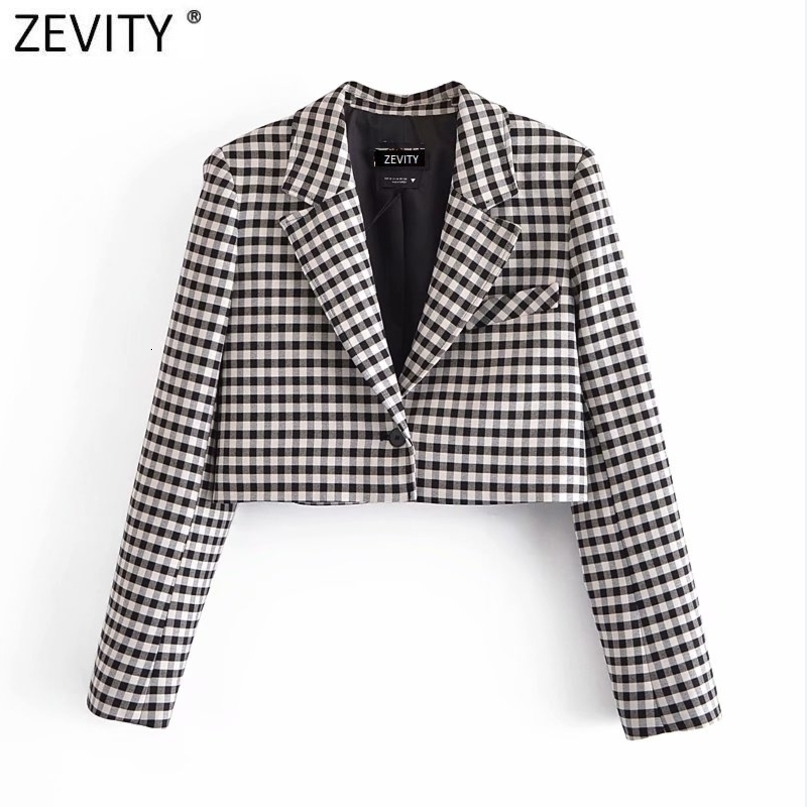 Zevity New Women Vintage Plaid Print Casual Short Blazer Office Lady Retro Single Button Outwear Suits Chic Business Coat CT709 210419