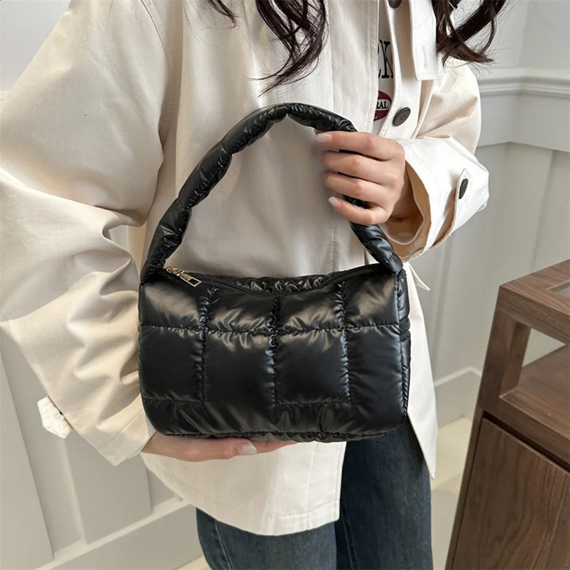 Winter inflatable top handbag PU bedding womens bag highquality down small cotton pad soft shoulder ner 240817