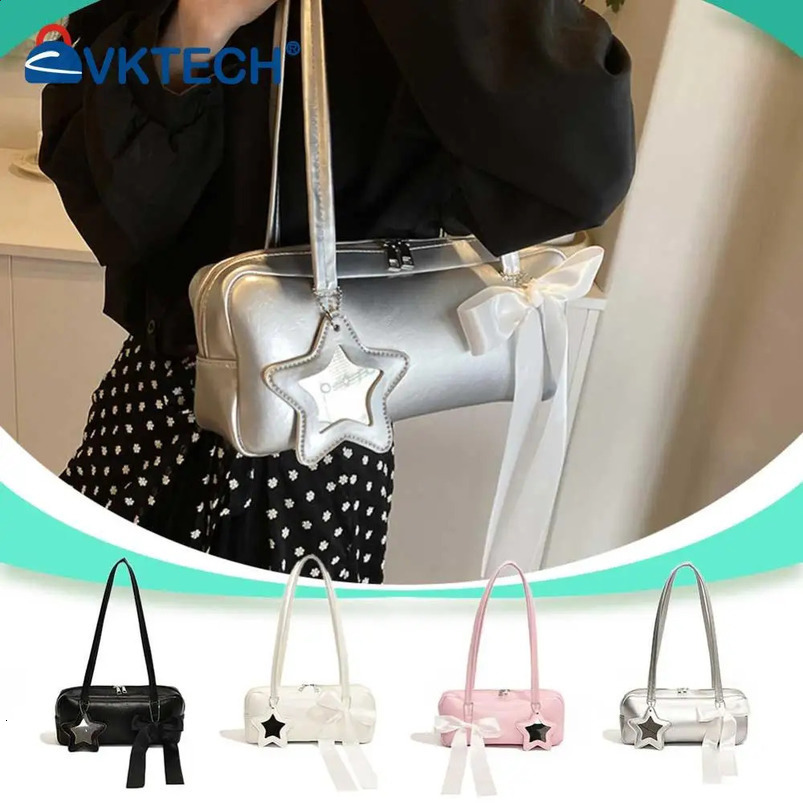 Womens casual armrest handbag fashionable shoulder bag with star pendant solid color Y2K bottom womens 240903