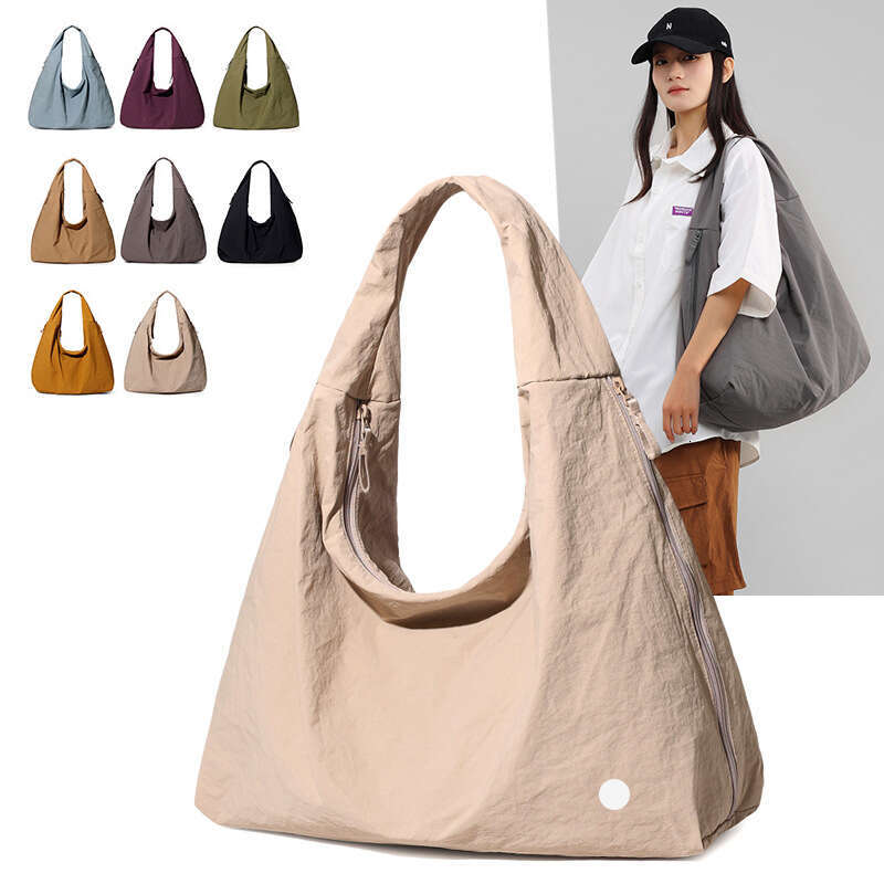 L-3404 Women and men Solid Color Nylon Shoulder Crossbody Bag-Large-Capacity Japanese Street Style Student Tote, Lightweight Casual Gym & Outdoor Storage