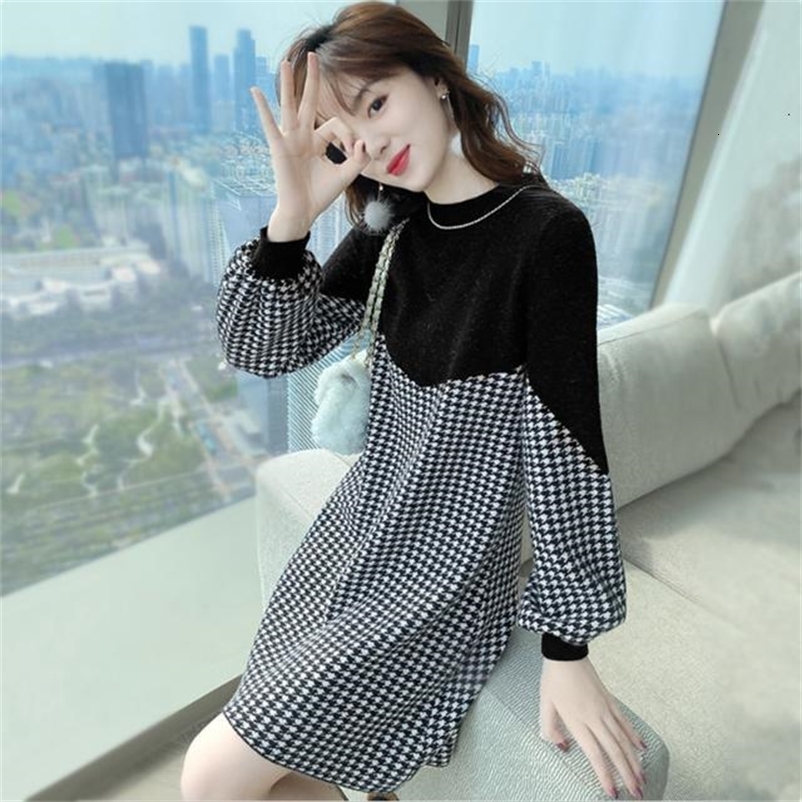 Casual Dresses Woman Dress Winter Knitting Dress Autumn Winter Sweater Stitching Autumn Women's Long Sleeve Autumn Vestido De Mujer 230316