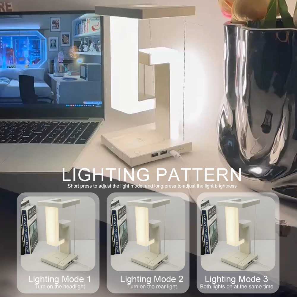 Floating Design LED Desk Lamps 10W Wireless Charging Stepless Dimming Touch Control Novelty Night Light Bedroom Decorative Light C251115