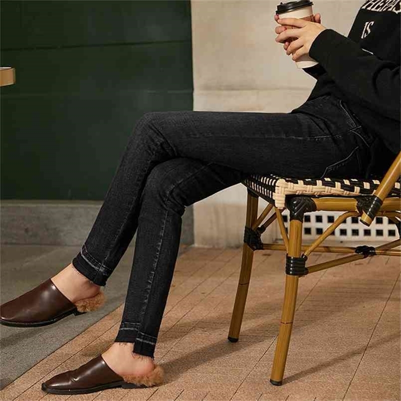 Minimalism Winter Jeans For Women Fashion Black Zipper Straight Female Trousers Causal Women's 12030589 210527