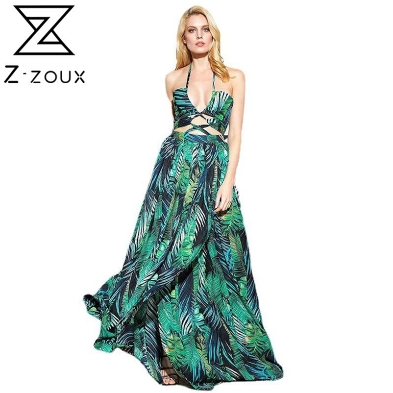Women Dress Sleeveless V-neck Sexy Bohemian es For Plus Size Print Chiffon Long Summer Woman 210513