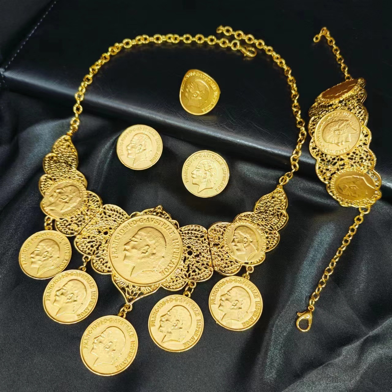ANIID ly ed Dubai gold coin necklace bracelet jewelry set African Ethiopian bride wedding gift241105