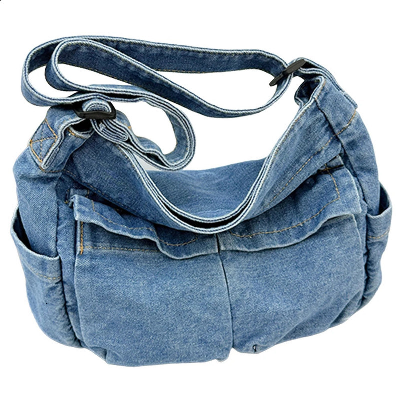 Women Casual Satchel Bag Large Capacity Denim Vintage Messenger Adjustable Strap Daily Tote Multifunction Chic Hobo 240731