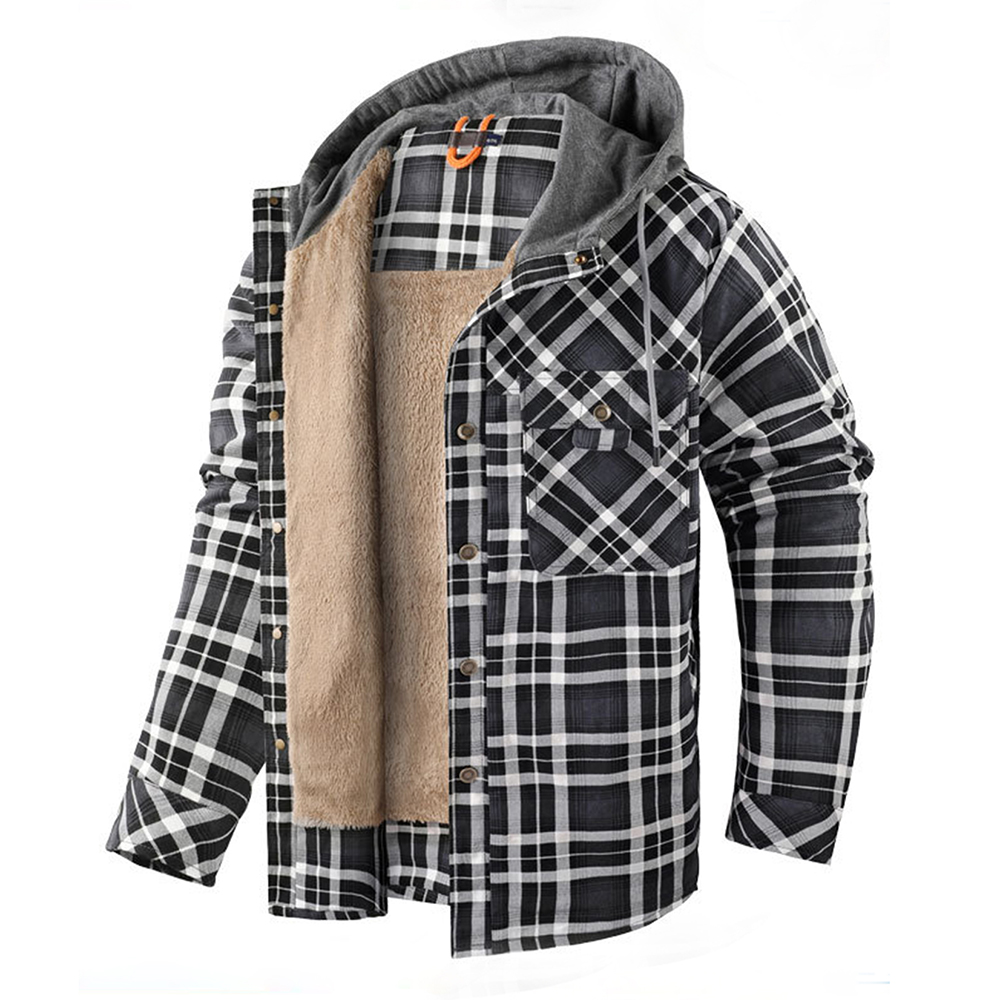 Men's Jackets Flannel Shirt Thickened 2025 Casual Loose Hooded Button Coat Spring and Autumn Classic Plaid Men's Tops with Pockets