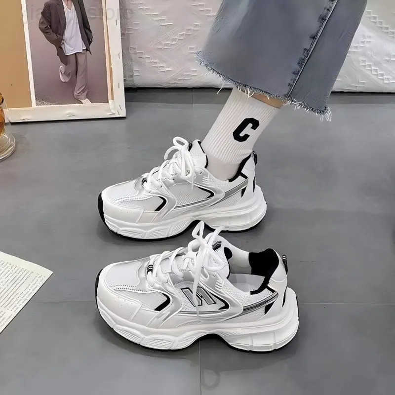 2025 Womens Dad Sneakers ColorBlock ThickSole Breathable White Sports Shoes Casual Running M250924