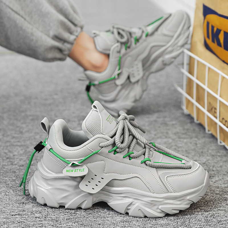 Designer shoes hot free shipping Autumn and winter new thick sole height increasing shock absorption trend casual sports shoes for men black white gre