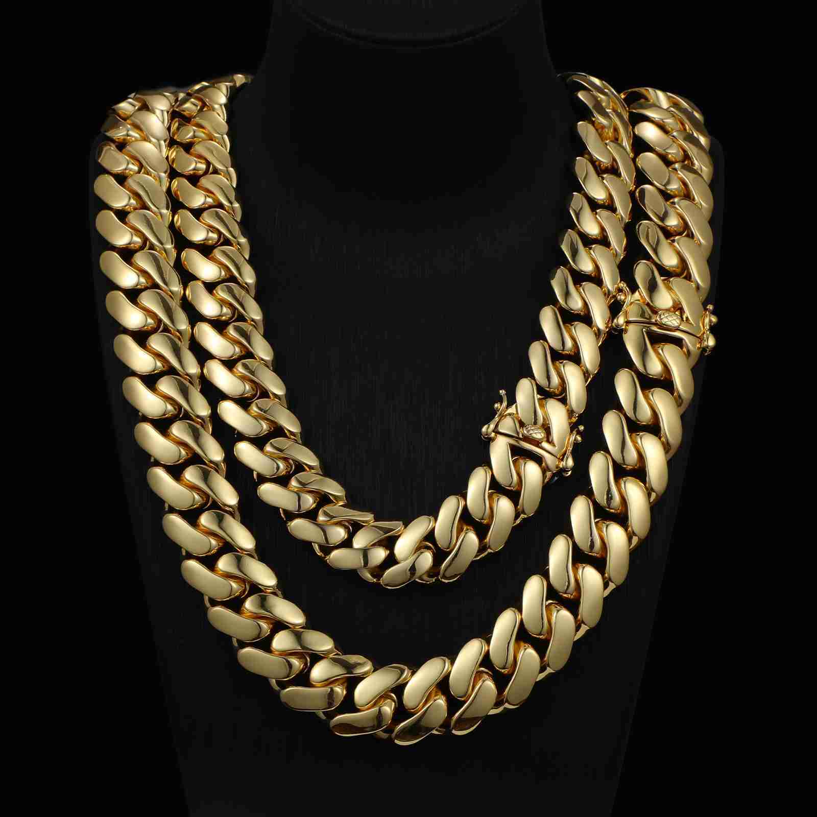 New jewelry arrives in various sizes 10-22mm yellow heavy necklace Cuban solid color Miami Cuban chain necklace Men's trendy accessories detonate