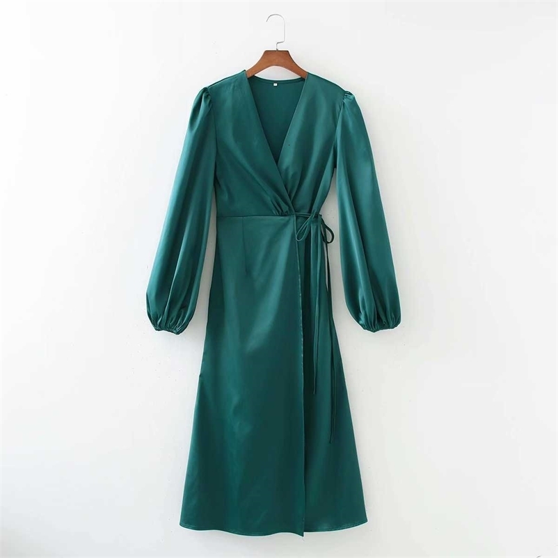 Summer Satin Dress Women Lantern Sleeve Elegant Casual Chic Lady Party Dress Woman Prom Dresses Robe Femme 210709