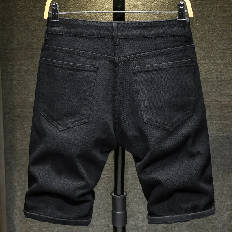 Summer Mens Casual Fashion Straight Denim Shorts Simple Ripped Streetwear Slim Fit Denim Shorts Male Black White 250922