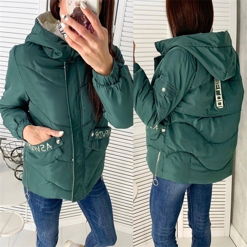 FORERUN Hooded Winter Jacket Women Fashion Letter Printed Solid Female Down Jacket Plus Size Parkas Mujer 200928