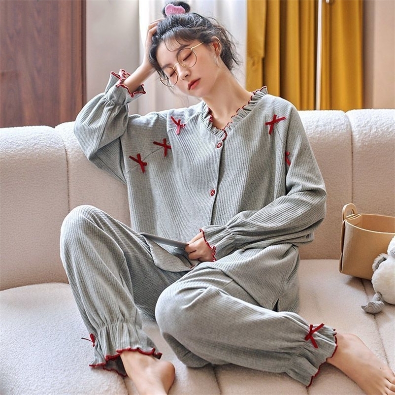 Women's Sleepwear 100% Cotton Pajamas Set Sexy Sleepwear For Women Full-Length Cartoon Pyjama Women's Autumn Fashion Soft Homewear Plus Size