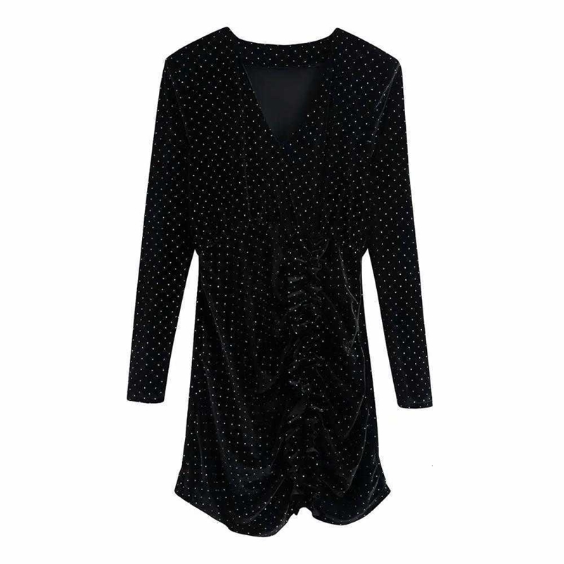 Women Dress Velvet Beading V-neck Short Dress Vintage Retro Elegant Chic Mini Woman Dresses 210709