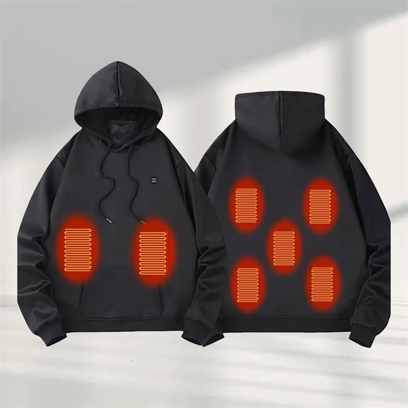 Mens solid color heated hooded sweatshirt with intelligent heating electric heating constant temperature warm and thick hooded sweatshirt 241214